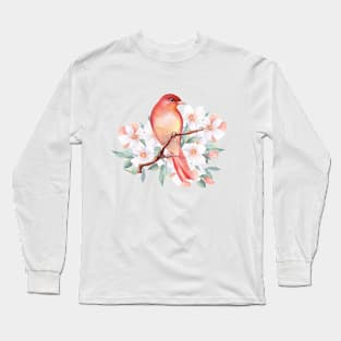 Red bird on branch Long Sleeve T-Shirt